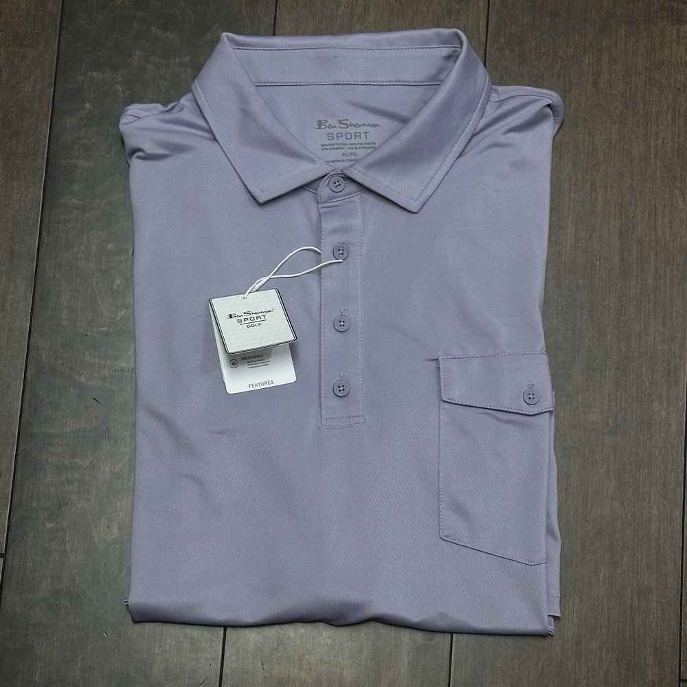 Ben Sherman Men's XL Sport Golf Polo‎ Lilac Wicking Stretch UPF Breathable Shirt